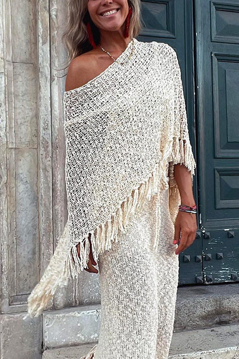 Rebadress Stylish Tassel Hollow Out Shawl Cloak