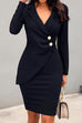 Rebadress Fashion Style Wrap V Neck Buttons Bodycon Dress