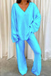 Rebadress V Neck Batwing Sleeve Top and Straight Leg Pants Loungewear Set