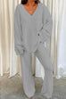 Rebadress V Neck Batwing Sleeve Top and Straight Leg Pants Loungewear Set