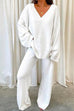 Rebadress V Neck Batwing Sleeve Top and Straight Leg Pants Loungewear Set