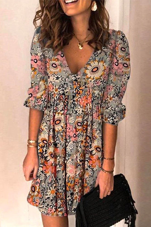 Rebadress Casual V Neck Half Sleeve Printed Swing Dress