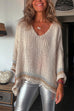 Rebadress V Neck Long Sleeve Hollow Out Cozy Sweater