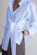 Rebadress Lapel Long Sleeve Button Down Knot Front Shirt