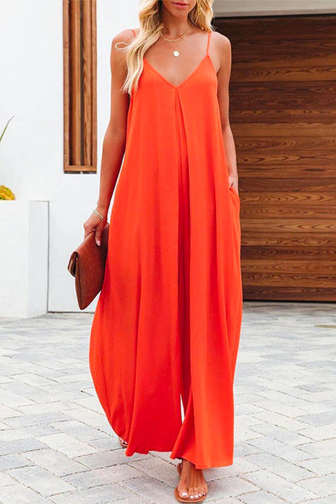 Rebadress V Neck Wide Leg Cami Jumpsuit with Pockets