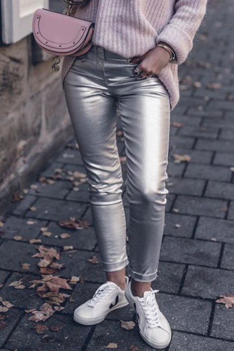 Rebadress Fashion Style Faux Leather Pants with Pockets