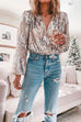 Rebadress Stylish V Neck Long Sleeve Sequin Splice Top