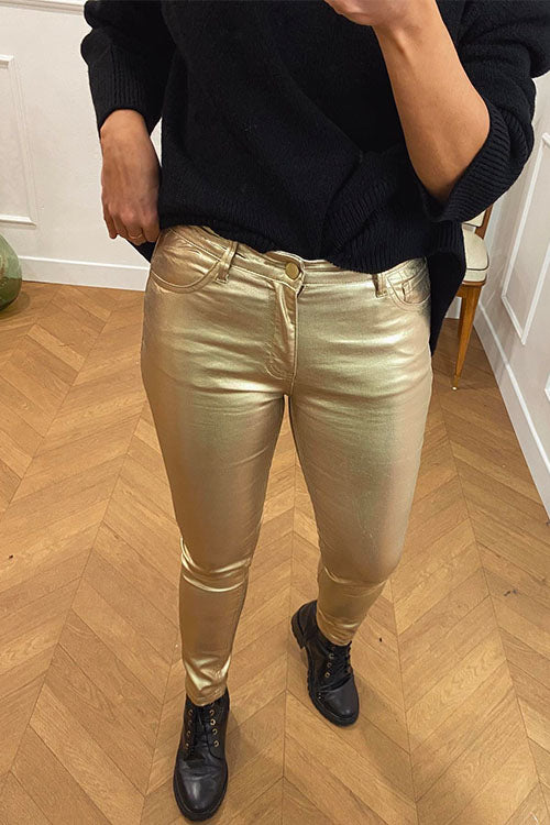 Rebadress One Button Faux Leather Pants with Pockets