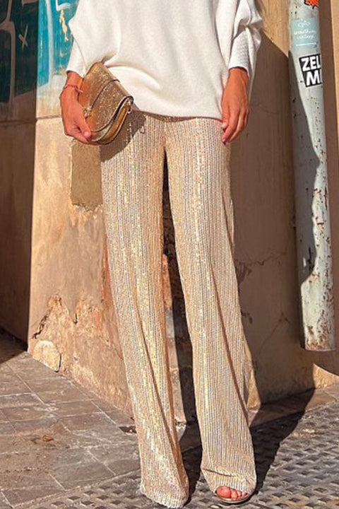 Rebadress Elastic Waist Wide Leg Sequin Pants