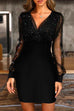 Rebadress V Neck Mesh Splice Slim Fit Bodycon Dress