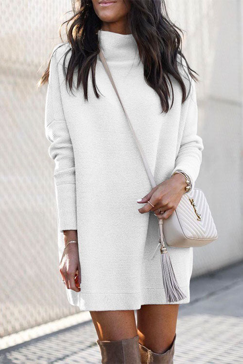 Rebadress Solid Crewneck Long Sleeve Knit Dress