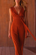 Rebadress V Neck Sleeveless Tie Waist Wide Leg Jumpsuit