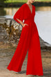 Rebadress Deep V Neck High Waist Wide Leg Jumpsuit