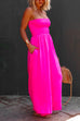 Rebadress Strapless Smocked Pocketed Wide Leg Jumpsuit