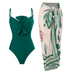 Rebadress Bow Front One-piece Swimsuit and Printed Wrap Cover Up Skirt Set