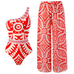 Rebadress Printed One Shoulder Tummy Control Swimsuit and Wide Leg Cover Up Pants Set