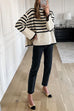 Rebadress Striped Tuetleneck Side Split Pullover Sweater