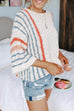 Rebadress Striped Color Block 3/4 Sleeve Pullover Sweater