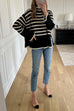 Rebadress Striped Tuetleneck Side Split Pullover Sweater