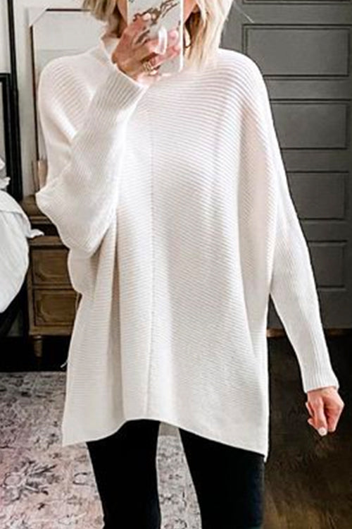 Rebadress Solid Turtleneck Ribbed Knit Tunic Sweater