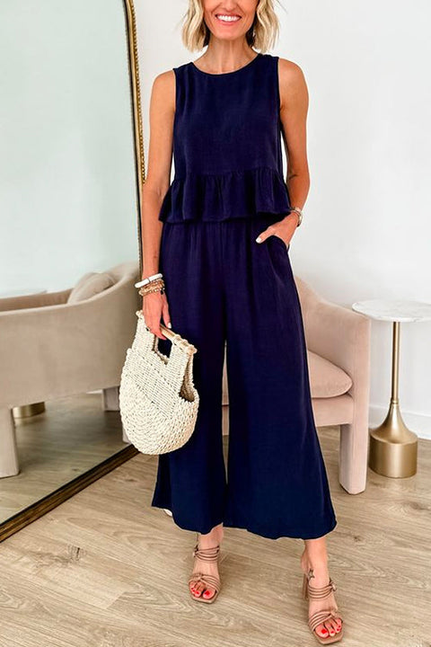 Rebadress Sleeveless Ruffle Top Wide Leg Pants Set