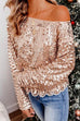 Rebadress Sparkly Crewneck Ruffle Sequin Tops