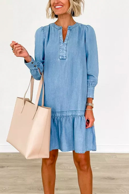 Long Sleeves Chambray Swing Dress