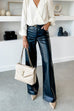 Rebadress Pocketed Straight Wide Leg Faux Leather Pants