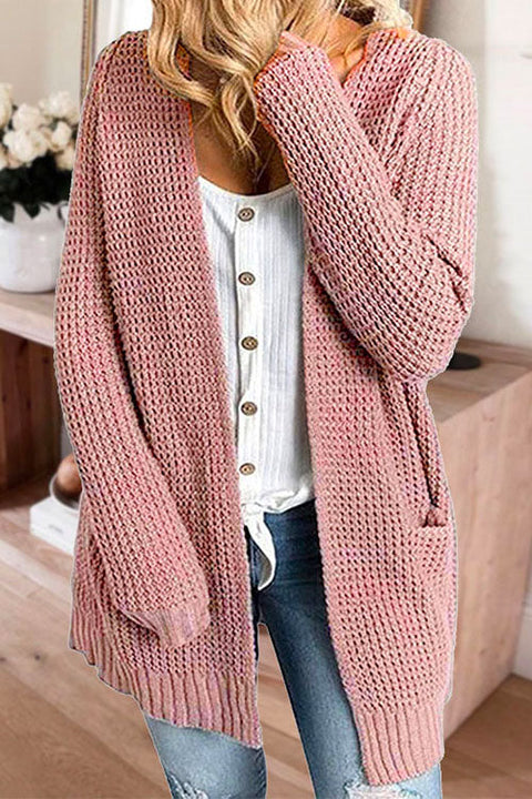 Rebadress Solid Open Front pocketed Knit Sweater Outwear