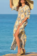 Rebadress V Neck Side Split Printed Maxi Holiday Dress