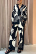 Rebadress Graphic Printed Long Sleeve Blouse Shirt Wide Leg Pants 2 Pieces Set