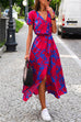 Rebadress V Neck Tie Waist Printed Wrapped Long Holiday Dress