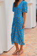 Rebadress V Neck Puff Sleeve Ruched Printed Bodycon Dress