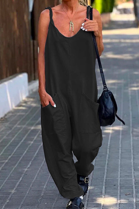 Rebadress Scoop Neck Pockets Solid Slouchy Cami Jumpsuit