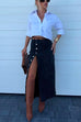 Rebadress High Rise Button Down Slit Denim Skirt