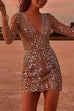 Rebadress Deep V Neck Mesh Sequin Party Dress