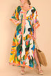 Rebadress Kimono Sleeves Side Split Tropic Print Maxi Caftan Dress