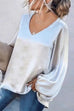 Rebadress V Neck Lantern Sleeve Solid Tunic Top