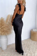 Rebadress Feather Straps Backless Solid Maxi Party Dress