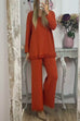 V Neck Long Sleeves Tassel Hem Pullover Wide Leg Pants Set