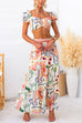 Abstract Print Short Sleeves Crop Top and Slit Ruffle Maxi Skirt Set