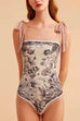 Rebadress Bow Shoulder Floral Print One-piece Swimsuit