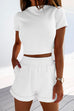 Rebadress Short Sleeve Crop Top Elastic Waist Rolled Hem Shorts Set