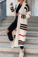 Rebadress Open Front Color Block Striped Splice Long Sweater Cardigan