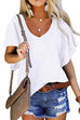 Rebadress V Neck Ruffle Short Sleeve Plain T-shirt