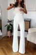 Rebadress Strapless Feather Tube Top Flare Bottoms Jumpsuit