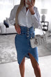 Rebadress High Waist Slit Front Knee Length Denim Skirt