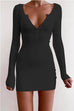 Rebadress V Neck Buttons Solid Bodycon Dress