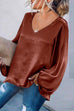 Rebadress V Neck Lantern Sleeve Solid Tunic Top