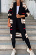 Rebadress Open Front Color Block Striped Splice Long Sweater Cardigan